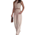 Women Pant Set Two Piece Sets Round Neck Wide Leg Long Pants High Waist Sleeveless Tops Slim Fit Work Casual Elegant 2025