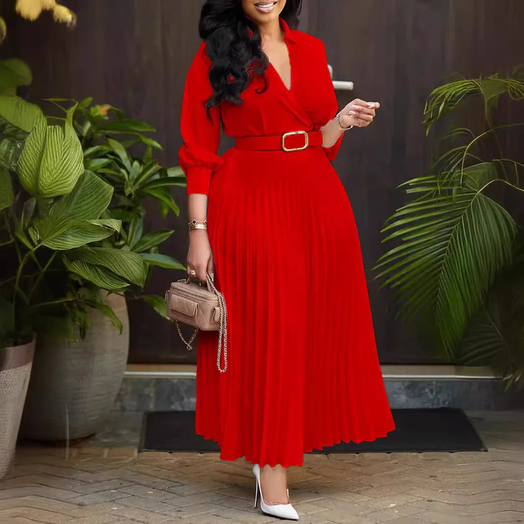 Elegant V-Neck Belted Wrap Dress