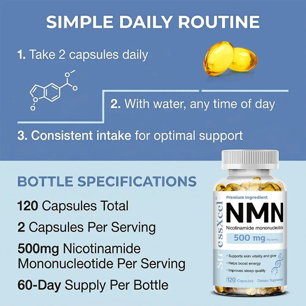 NMN Nicotinamide Mononucleotide - Reduces Wrinkles, Increases Skin Elasticity and Supports Cell Repair and Growth