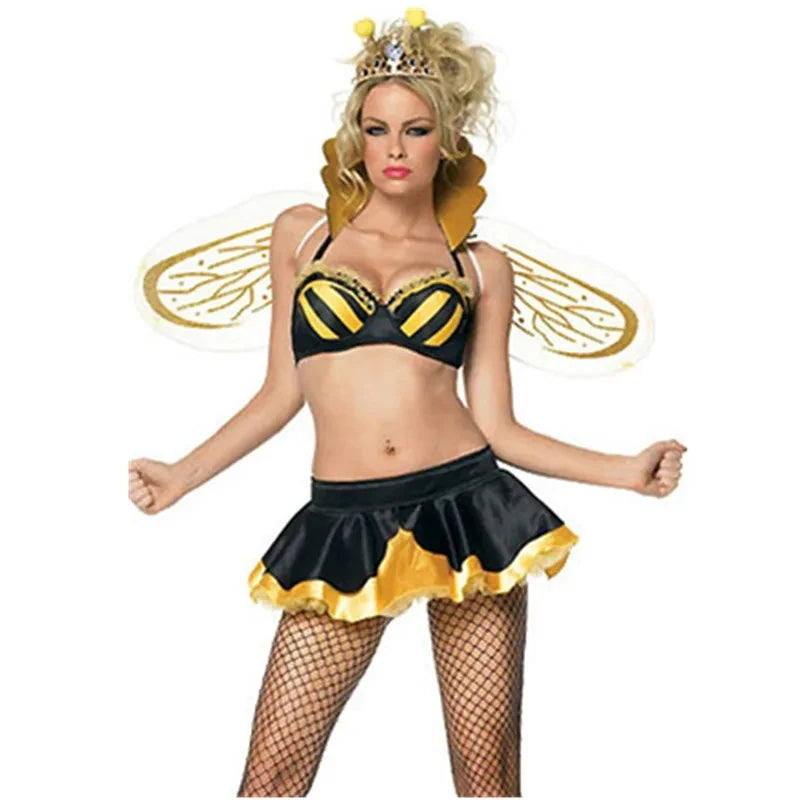 Yellow Bumble Sunny Bee Dress Wings Halloween Costume For Adult Women Cosplay Animal Costumes Girls Christmas Party Fancy Dress