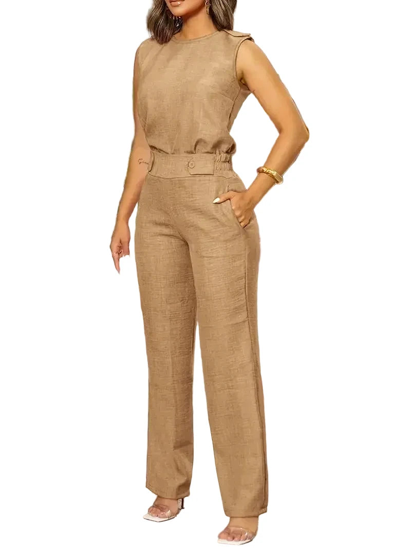 Elegant Two-Piece Set | Sleeveless Vest & Wide Leg Pants | Casual Business Look