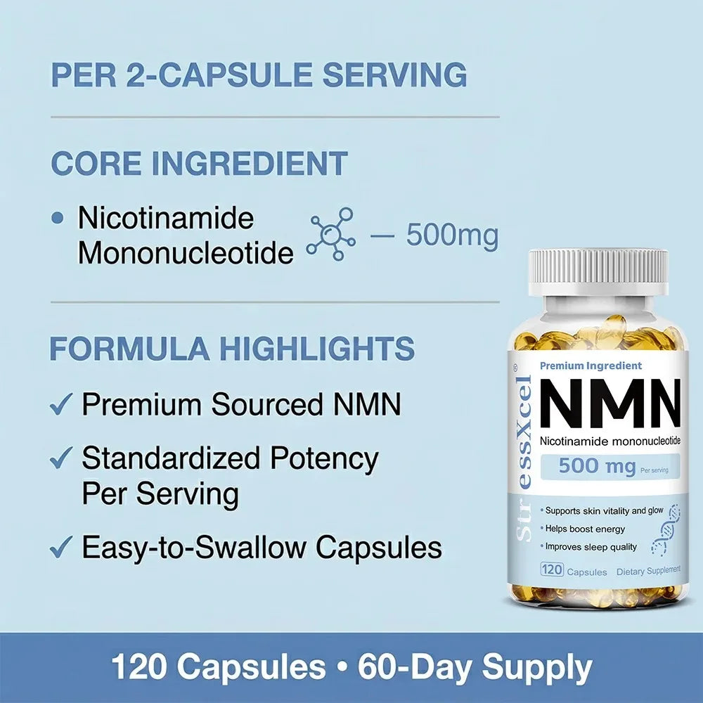 NMN Nicotinamide Mononucleotide - Reduces Wrinkles, Increases Skin Elasticity and Supports Cell Repair and Growth