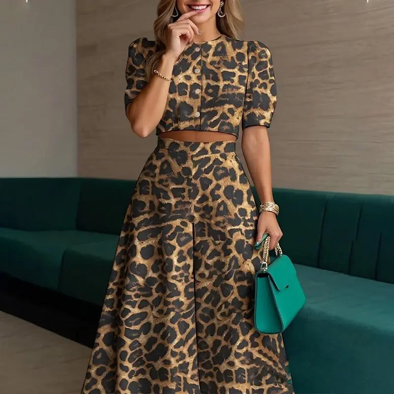 Women 2 Piece Outfits 2026 Summer Puff Sleeve Crop Top High Waist Wide Leg Pants Casual Elegant Office Matching Co Ord Set