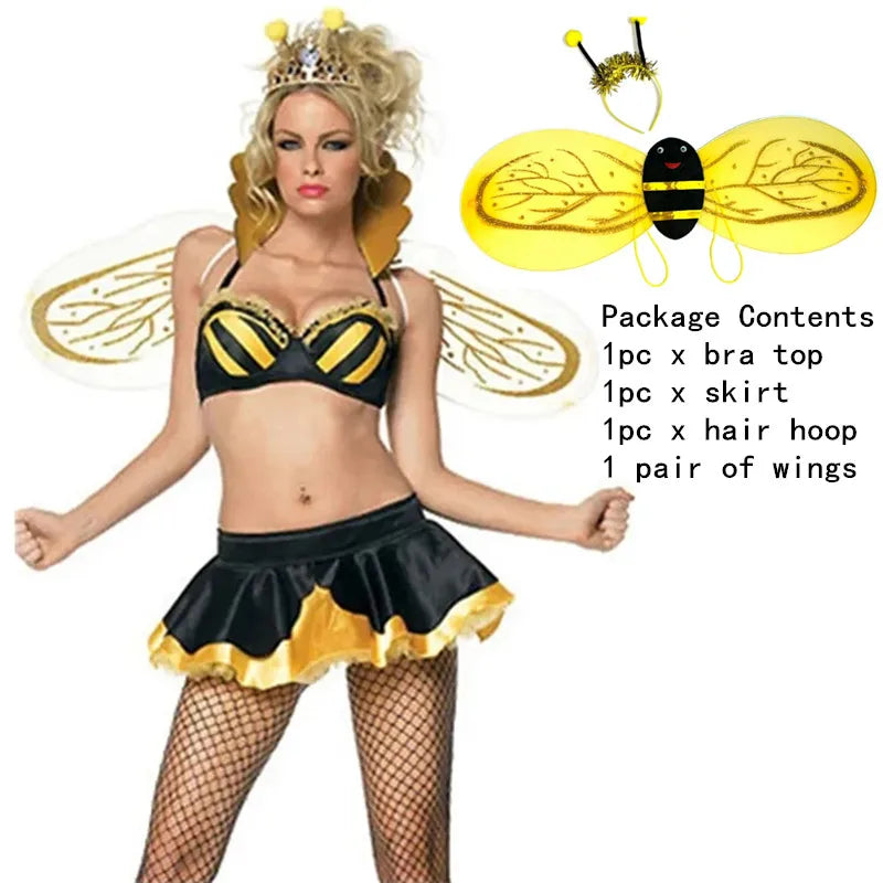 Yellow Bumble Sunny Bee Dress Wings Halloween Costume For Adult Women Cosplay Animal Costumes Girls Christmas Party Fancy Dress