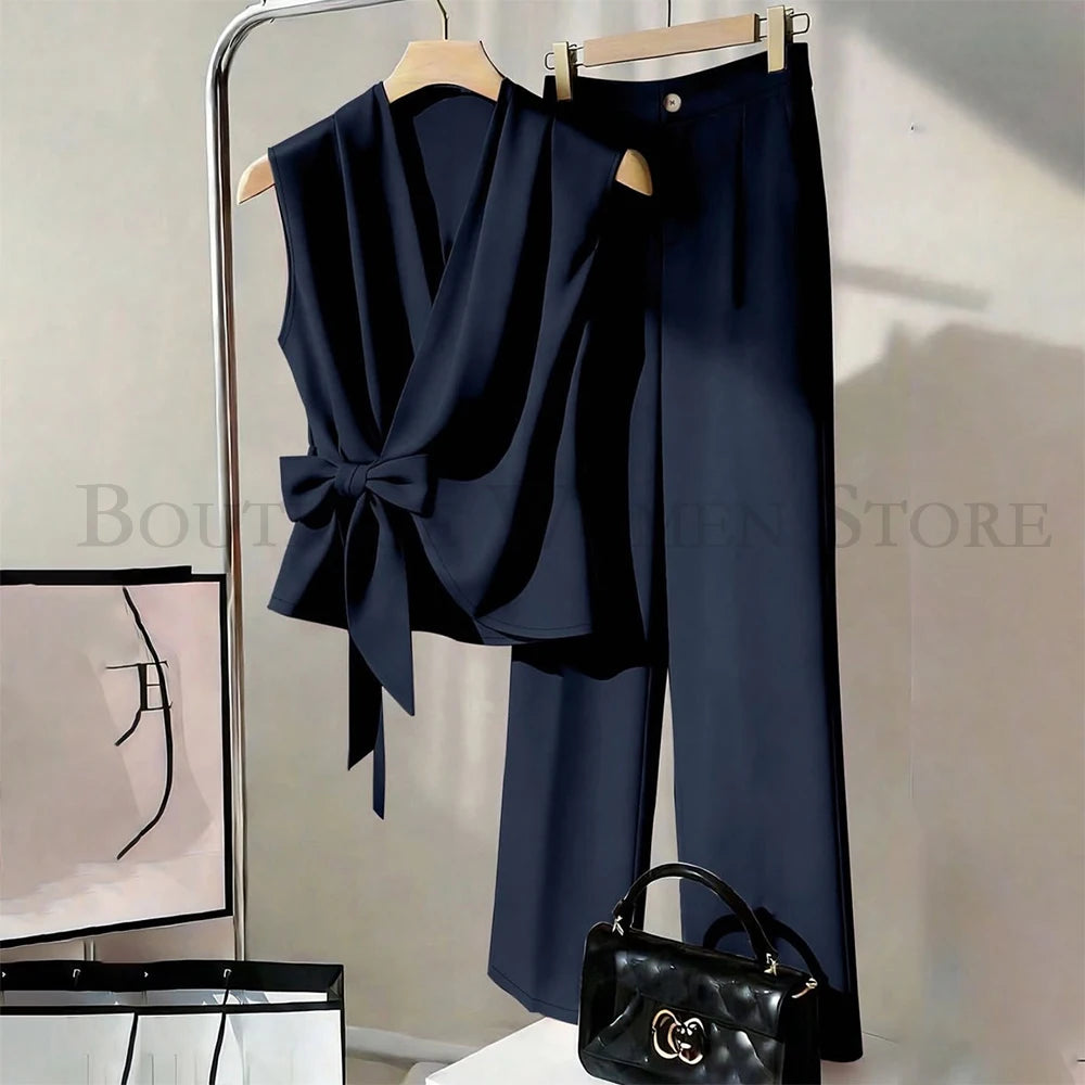 Fashion Solid Color Women's Suits 2 Piece Sleeveless Waistcoat With Pants Sets Formal Office Lady Female Clothing on