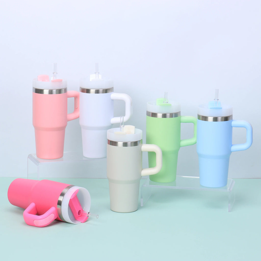 Mini 14oz Stainless Steel Tumbler Insulation Coffee Cup Water Bottle Mug With Straw In-Car Vacuum Flasks Mug For Holiday Gifts