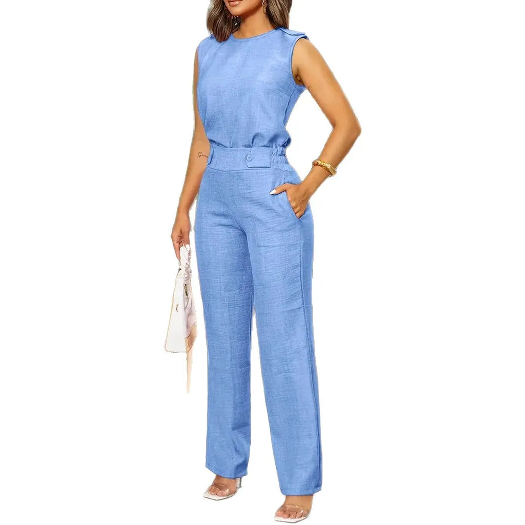 Elegant Two-Piece Set | Sleeveless Vest & Wide Leg Pants | Casual Business Look