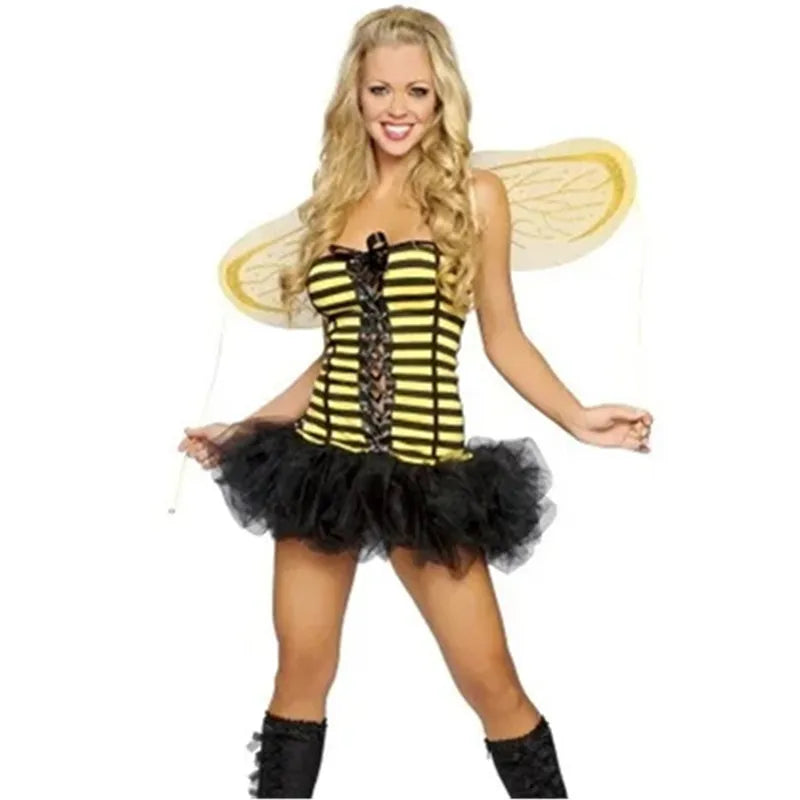 Yellow Bumble Sunny Bee Dress Wings Halloween Costume For Adult Women Cosplay Animal Costumes Girls Christmas Party Fancy Dress